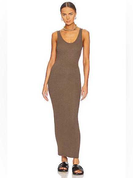 Ronny Kobo Ribbed Knit Bodycon Tank Maxi Dress Military Green Size Xsmall